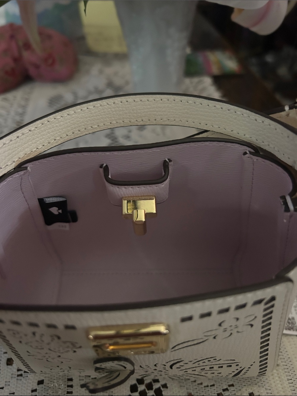 kate spade Cream Laser-Cut Butterfly Crossbody with Pink Trim - Picture 3 of 8